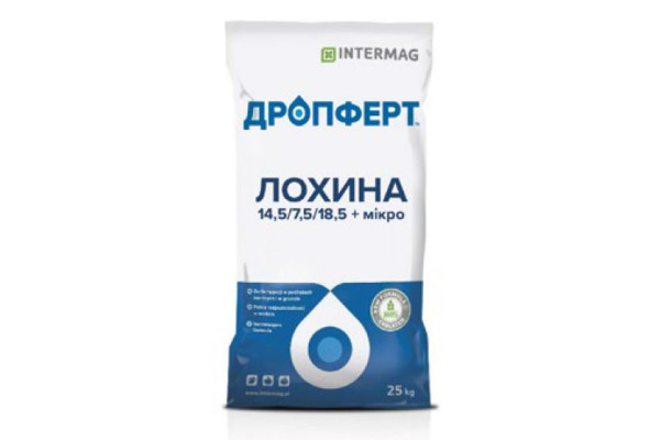 Добриво комплексне водорозчинне Дропферт 14,5-7,5-18,5 «Лохина», відерце 1,0кг